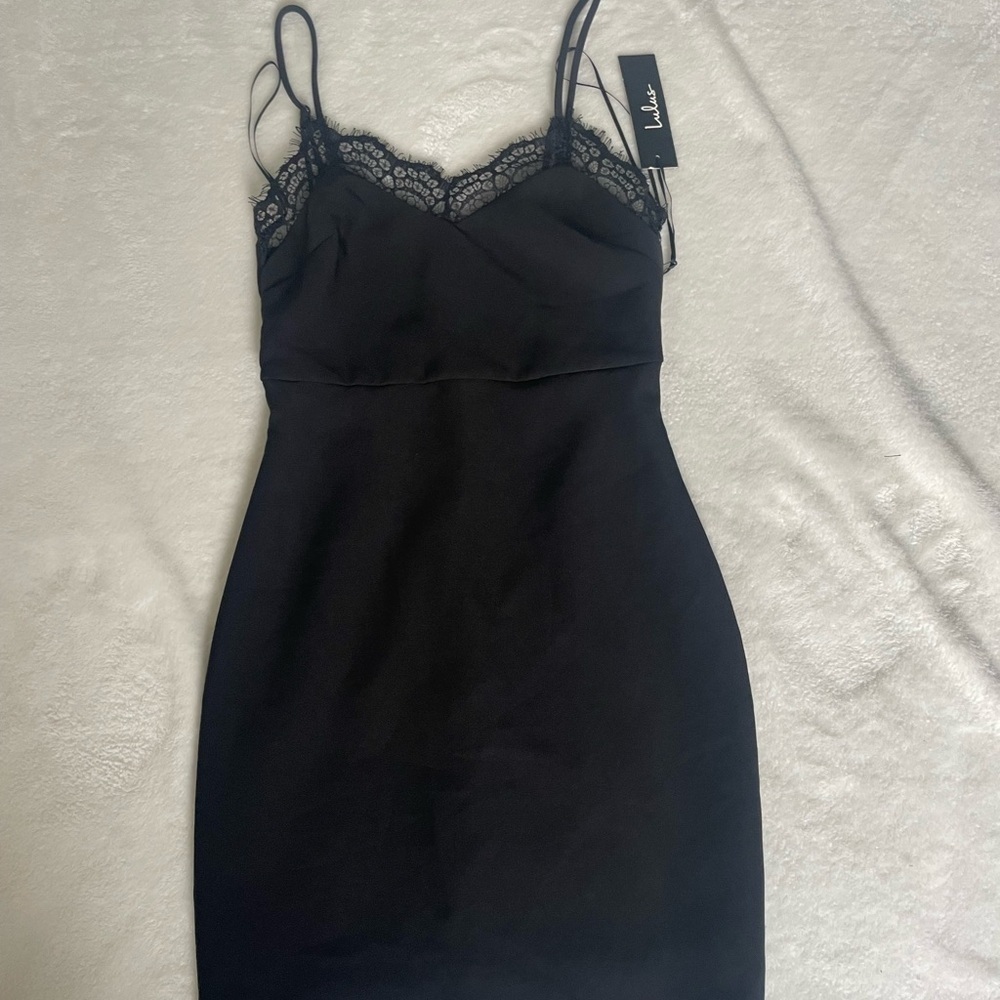 Lulu's Elegant Black Dress with Lace Detail